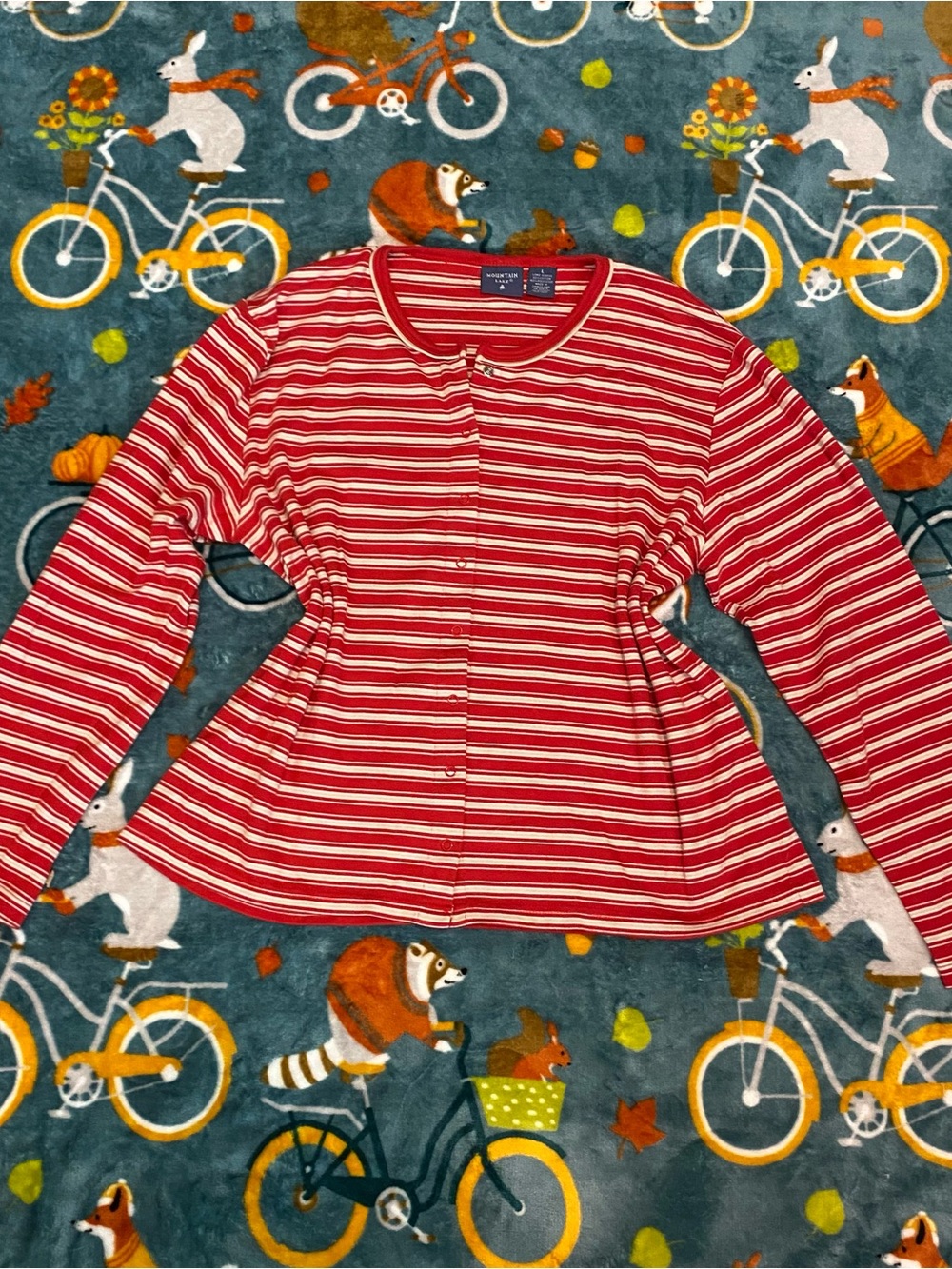 Classic Preppy Red & White Striped Cardigan w/ Snap Buttons - Mountain Lake